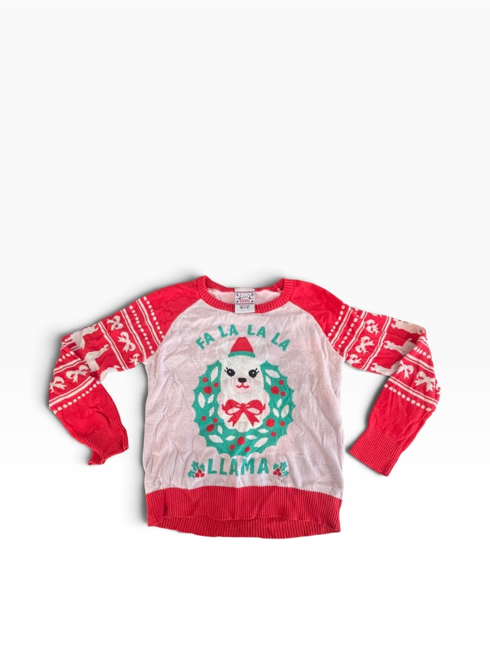 Ugly Christmas Sweater Well Worn Kids Red & White 'Fa La La Llama'